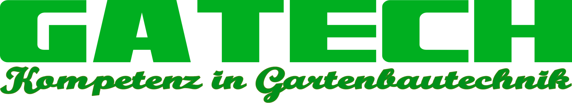 Grafik Wortmarke GaTech mit Slogan: Kompetenz in Gartenbautechnik